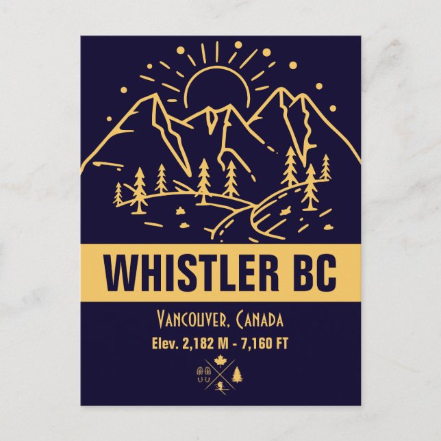 Whistler British Columbia Canada Minimalist Ski  Postcard (Front)