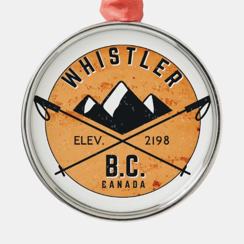 Whistler British Columbia Canada Skiing Snowboard Metal Ornament