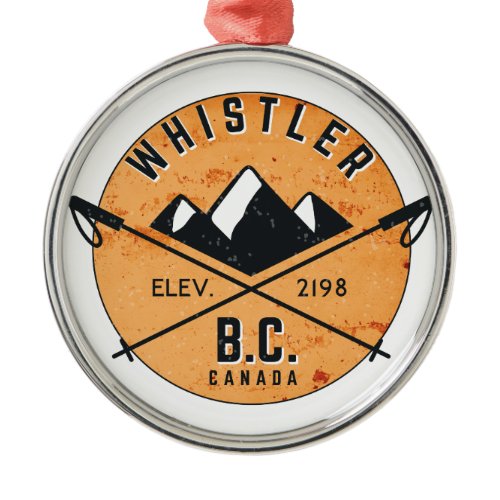 Whistler British Columbia Canada Skiing Snowboard Metal Ornament