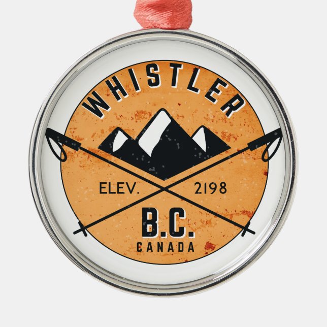 Whistler British Columbia Canada Skiing Snowboard Metal Ornament (Front)