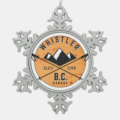 Whistler British Columbia Canada Skiing Snowboard Snowflake Pewter Christmas Ornament