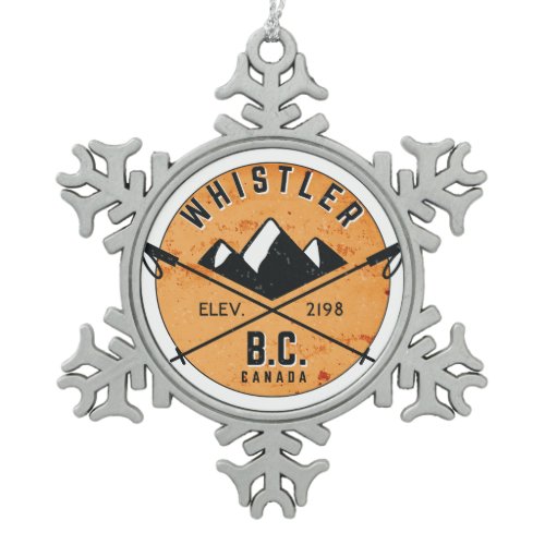 Whistler British Columbia Canada Skiing Snowboard Snowflake Pewter Christmas Ornament