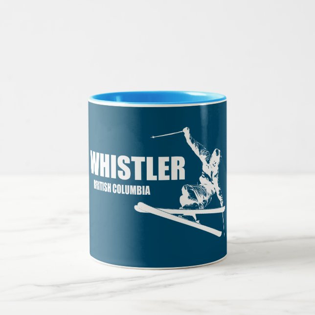 Whistler British Columbia Skier Two-Tone Coffee Mug (Center)