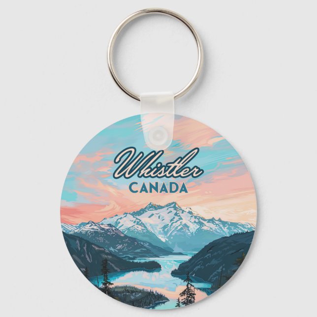Whistler Canada British Columbia Ski Resort Retro Keychain (Front)