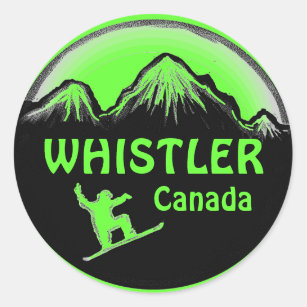 Whistler Canada green snowboarder stickers