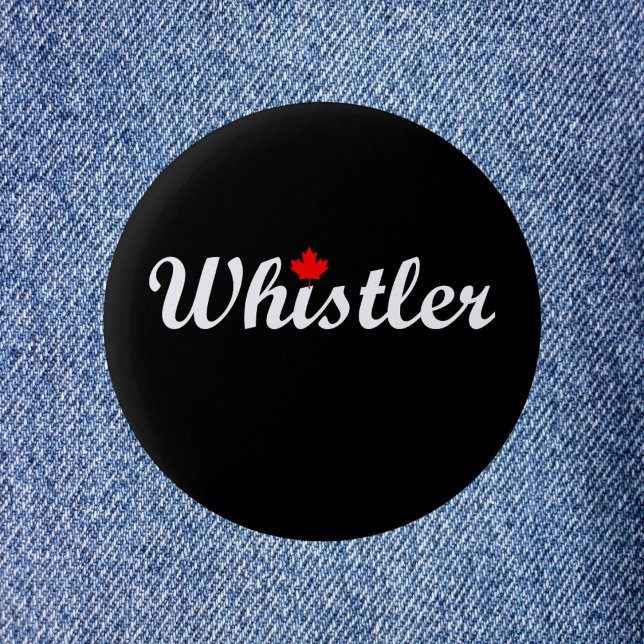 Whistler Canada Script Text Maple Leaf Dark Button (Creator Uploaded)