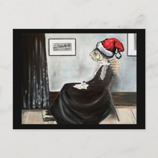 Whistler's Mother as a Fish with a Santa Hat Holiday Postcard