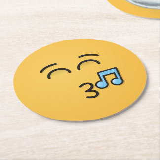Whistling Face with Smiling Eyes Round Paper Coaster