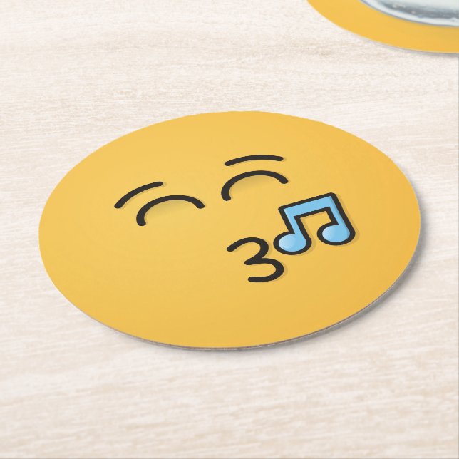 Whistling Face with Smiling Eyes Round Paper Coaster (Angled)