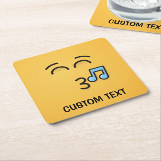 Whistling Face with Smiling Eyes Square Paper Coaster