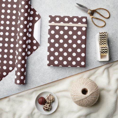 Whit polka dots on brown background wrapping paper