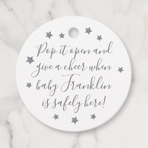 Whit  Silver Boy Baby Shower Champagne Favor Tags
