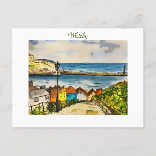 Whitby 199 Steps original Art Postcard