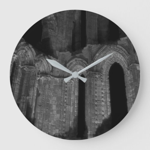 Whitby abbey Gothic arches old black  white Large Clock