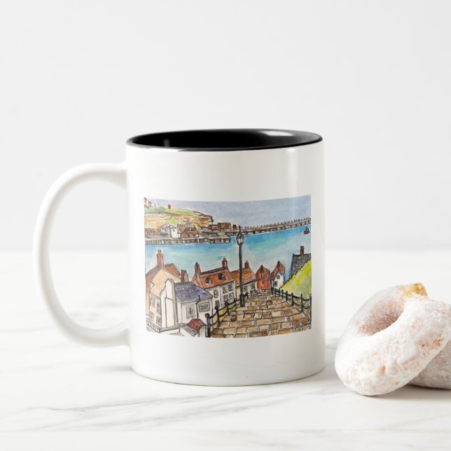 Whitby, England  Two-Tone Coffee Mug (With Donut)