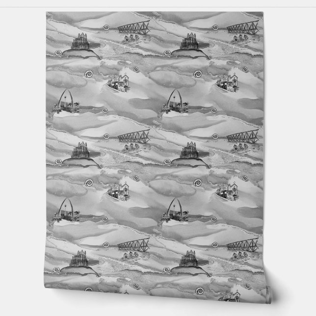 Whitby Pearl Wallpaper in muted tones of gray. Wallpaper (Unrolling)