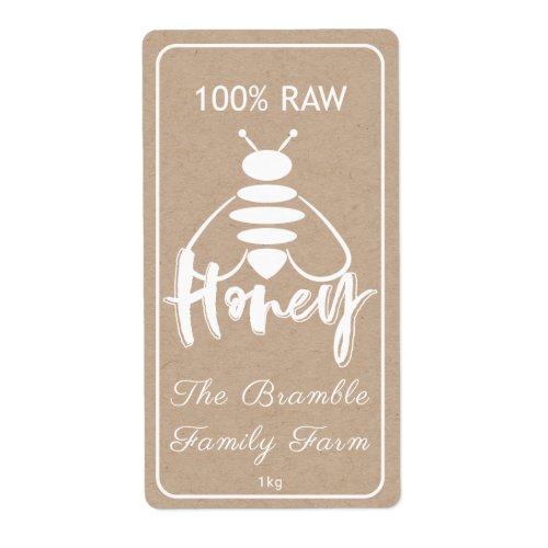 White 100 Raw Honey Bee Label On Kraft Apiary