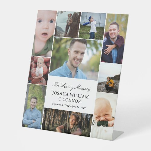White 10 Photo Collage In Loving Memory Pedestal Sign