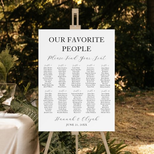 White 10 Tables 120 Guest Wedding Seating Chart Foam Board