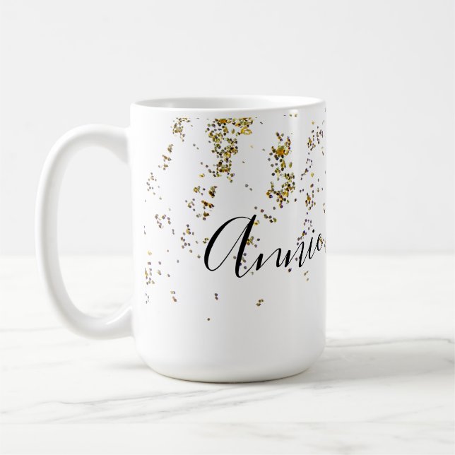 white 15 oz combo mug with her name & glitter (Left)