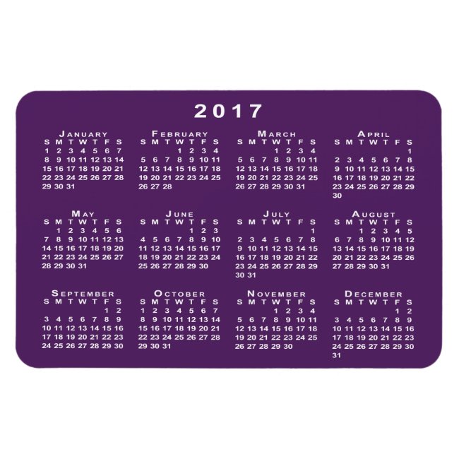 White 2017 Calendar, Purple Background Template