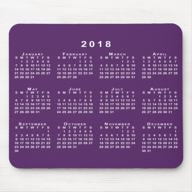 White 2018 Calendar on Custom Purple Mousepad