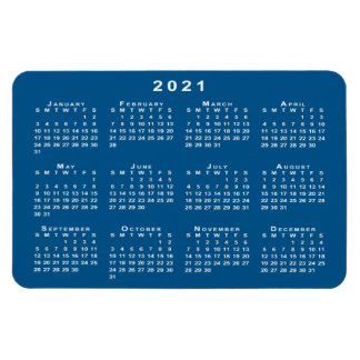 White 2021 Calendar Teal Blue Background Template Magnet