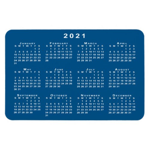 White 2021 Calendar Teal Blue Background Template Magnet