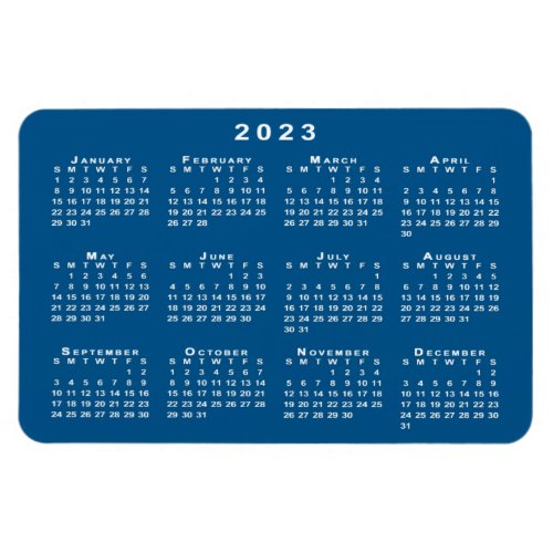 White 2023 Calendar Blue Background Template Magnet