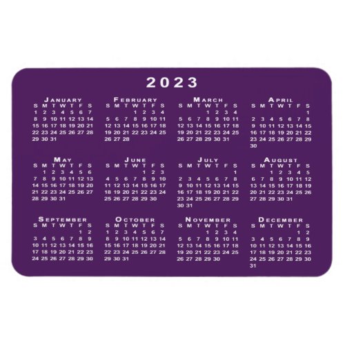 White 2023 Calendar on Purple Background Template Magnet