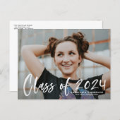 White 2024 Brush Lettering Photo Graduation Announcement Postcard (Front/Back)