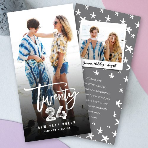 White 2024 Brushed Mix Typography New Year Photo Holiday Card