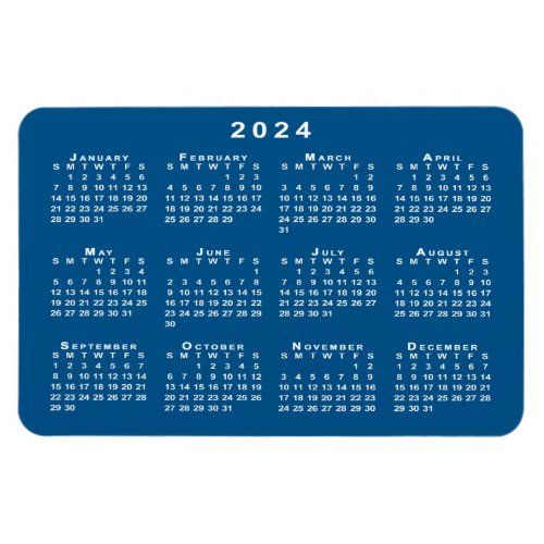 White 2024 Calendar Blue Background Template Magnet