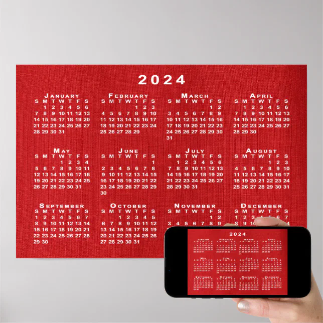 White 2024 Calendar on Customizable Photo Poster Zazzle