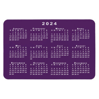 White 2024 Calendar on Purple Background Template Magnet