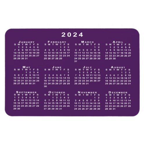 White 2024 Calendar on Purple Background Template Magnet