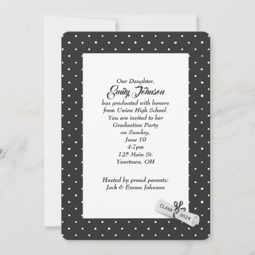 White 2024 Diploma on Polka Dot Pattern Invitation