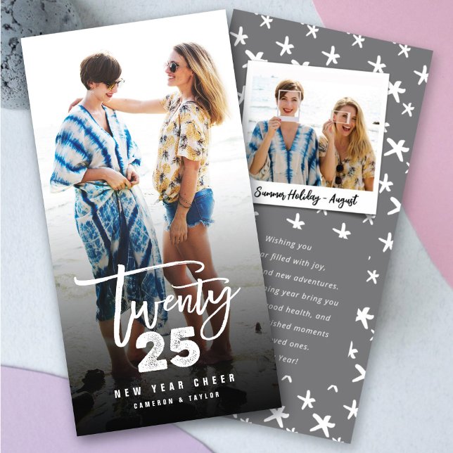White 2025 Brushed Mix Typography New Year Photo Holiday Card (White 2025 Brushed Mix Typography New Year Photo Holiday Card @ fat_fa_tin)