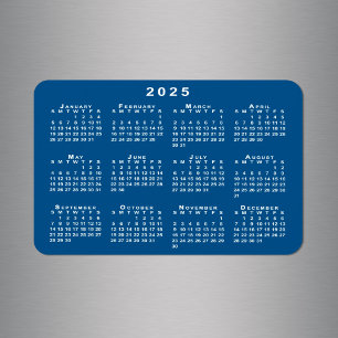 White 2025 Calendar Blue Background Template Magnet