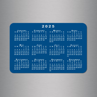White 2025 Calendar Blue Background Template Magnet