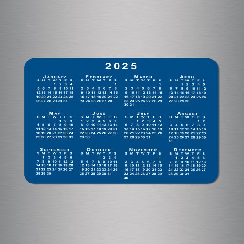 White 2025 Calendar Blue Background Template Magnet