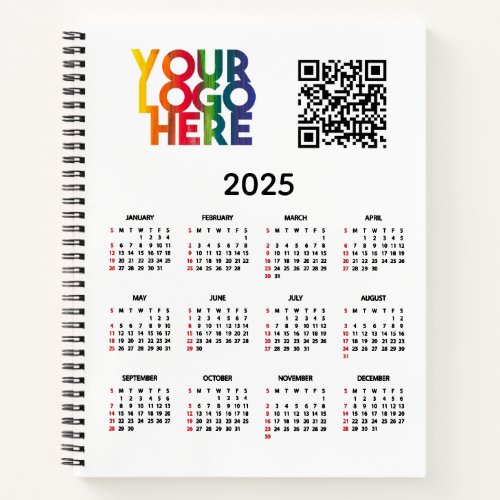 White 2025 Calendar Business Logo QR Code Notebook