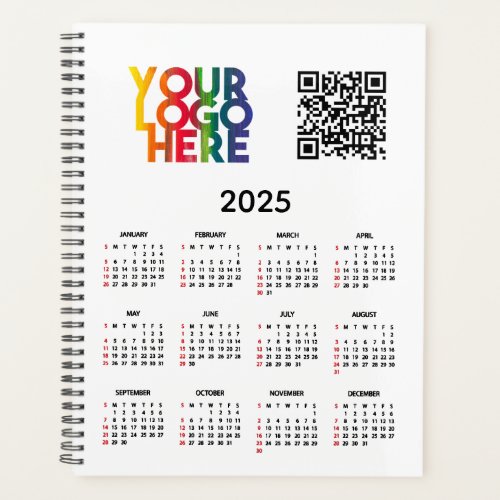 White 2025 Calendar Business Logo QR Code Planner