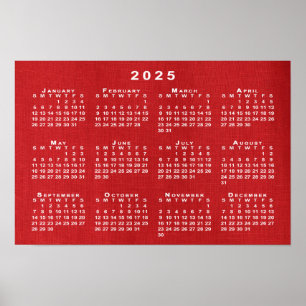 White 2025 Calendar on Customizable Photo Poster