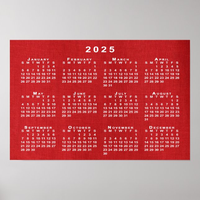 White 2025 Calendar on Customizable Photo Poster (Front)