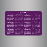 White 2025 Calendar on Purple Background Template Magnet<br><div class="desc">White 2025 calendar is superimposed over a purple background template on this handy 4"x6" flexible magnet. You can add your own background image in the sidebar if you like. If you just want a different color background, tap "Edit using Design Tool, " select the purple background and click delete. Then...</div>