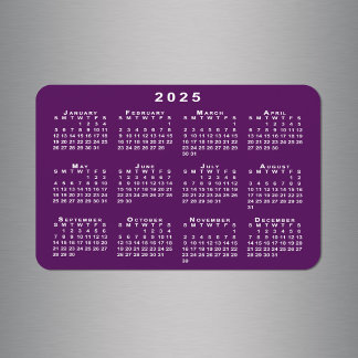 White 2025 Calendar on Purple Background Template Magnet