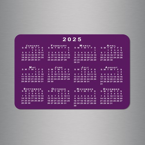 White 2025 Calendar on Purple Background Template Magnet