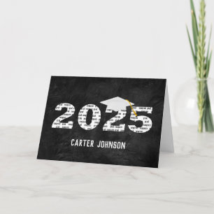 White 2025 Graduation Cap On Black Leather Card