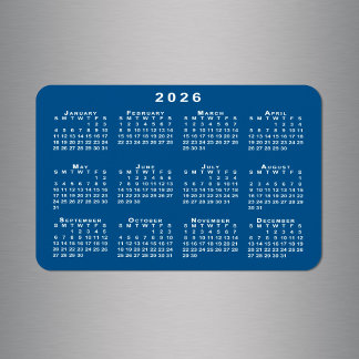 White 2026 Calendar Blue Background Template Magnet